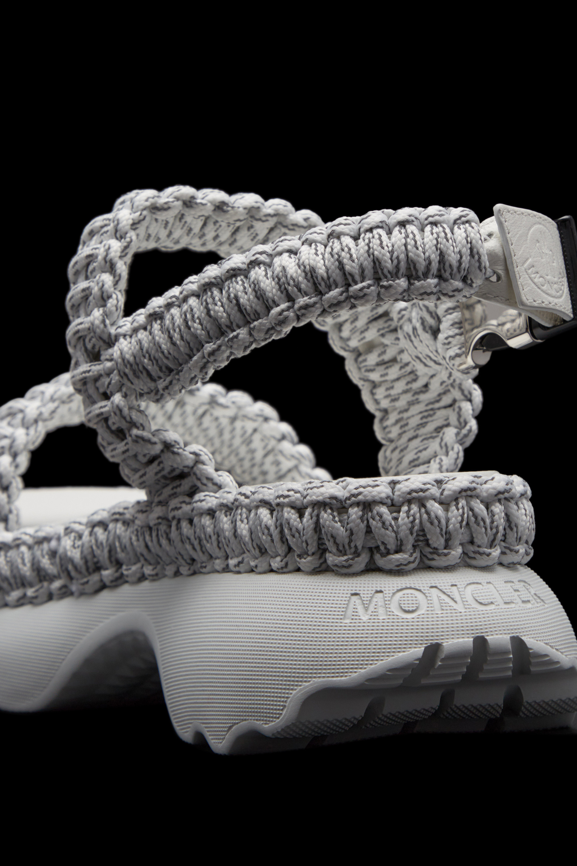Shop Moncler Belay Woven Sandals In White
