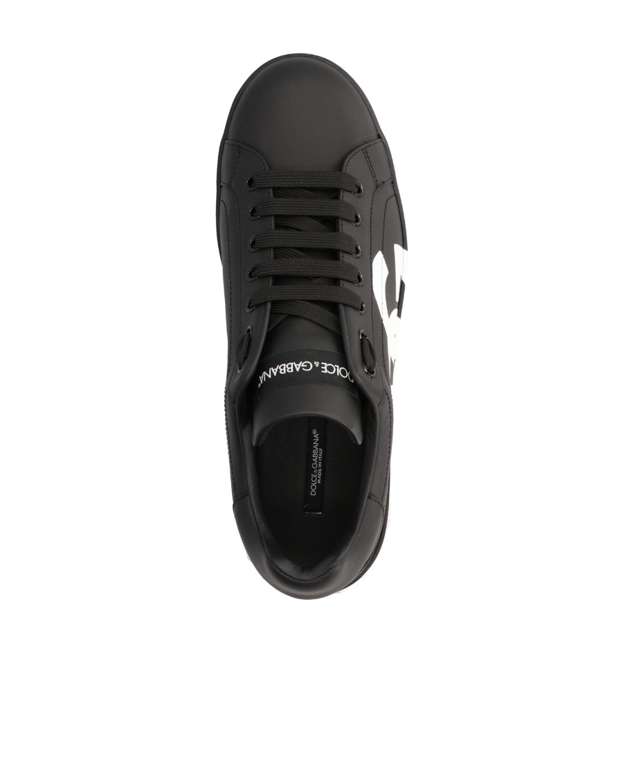 Dolce & Gabbana Portofino Sneakers In Black Calf Leather With White Logo In Black