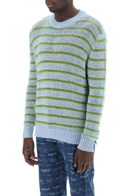Shop Marni Striped Crewneck Jumper In Blue