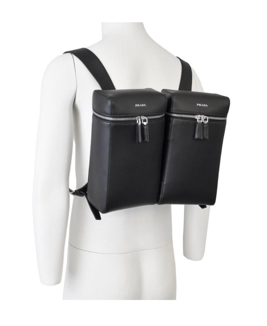 Prada Structured Leather Backpack With Logo Zipper Closure