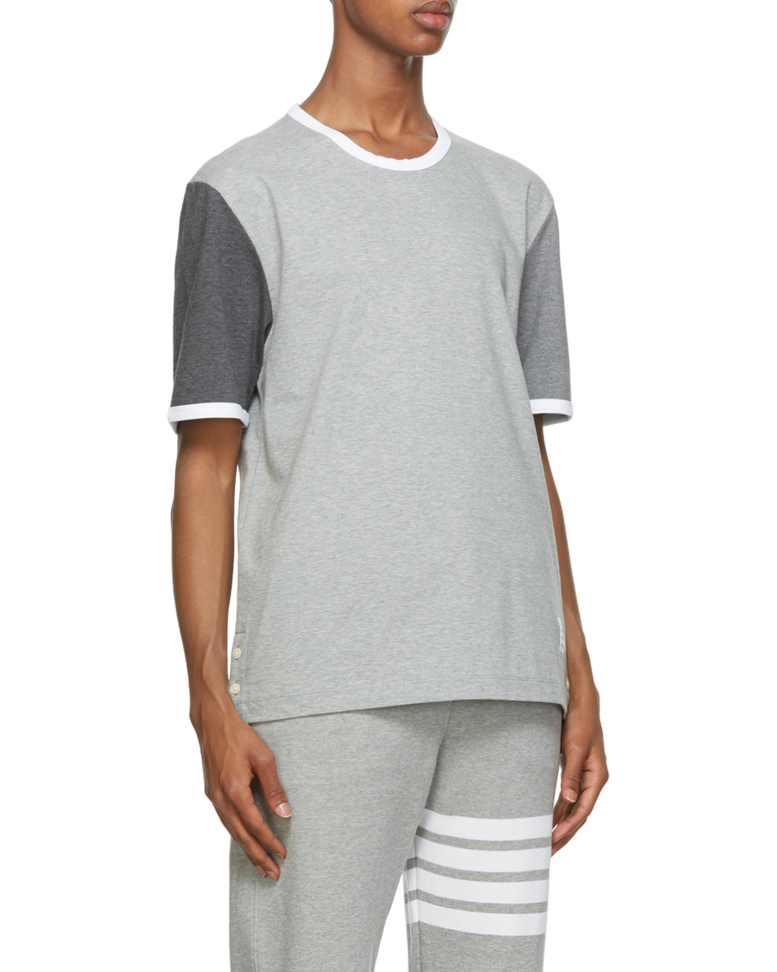 Thom Browne Contrast Sleeve Crewneck Cotton Ringer T-shirt In White