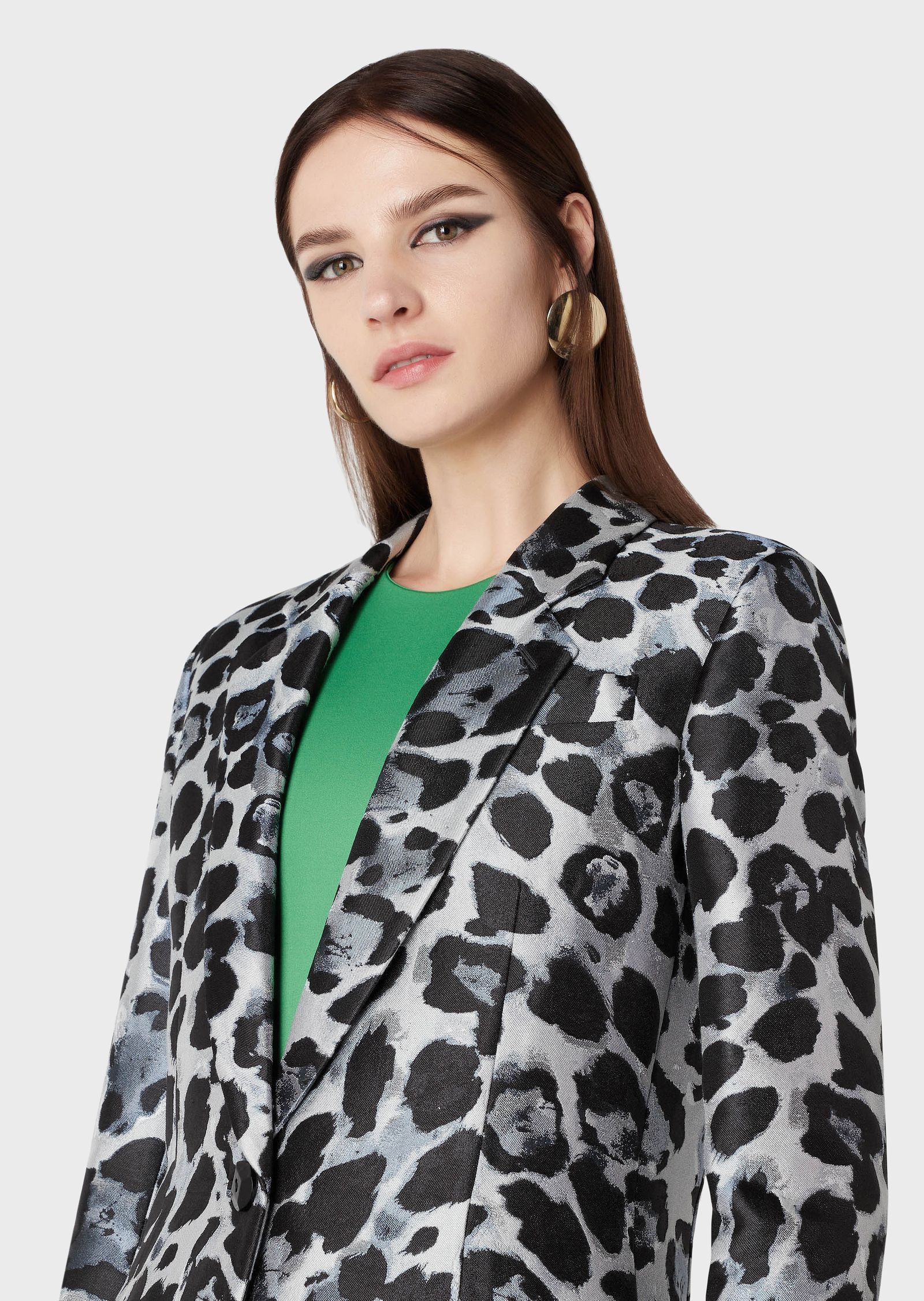 Giorgio Armani Single-breasted Leopard-pattern Blazer In Black