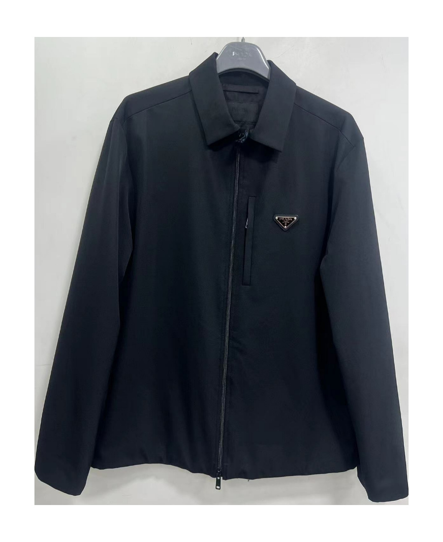 Prada Long-sleeved Logo Casual Jacket In Black