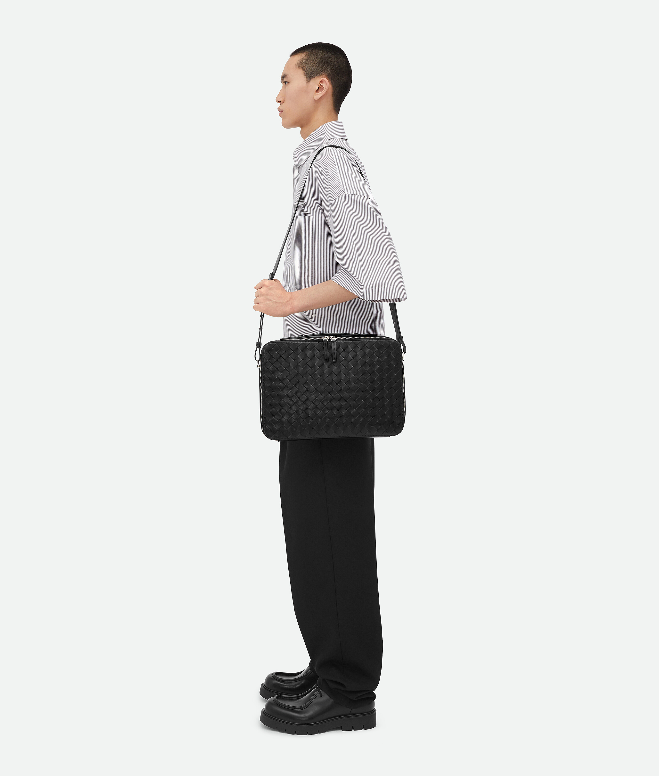Bottega Veneta Getaway Leather Briefcase In Black