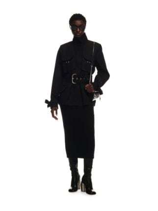 Off-white Belted Cotton-twill Jacket In Black