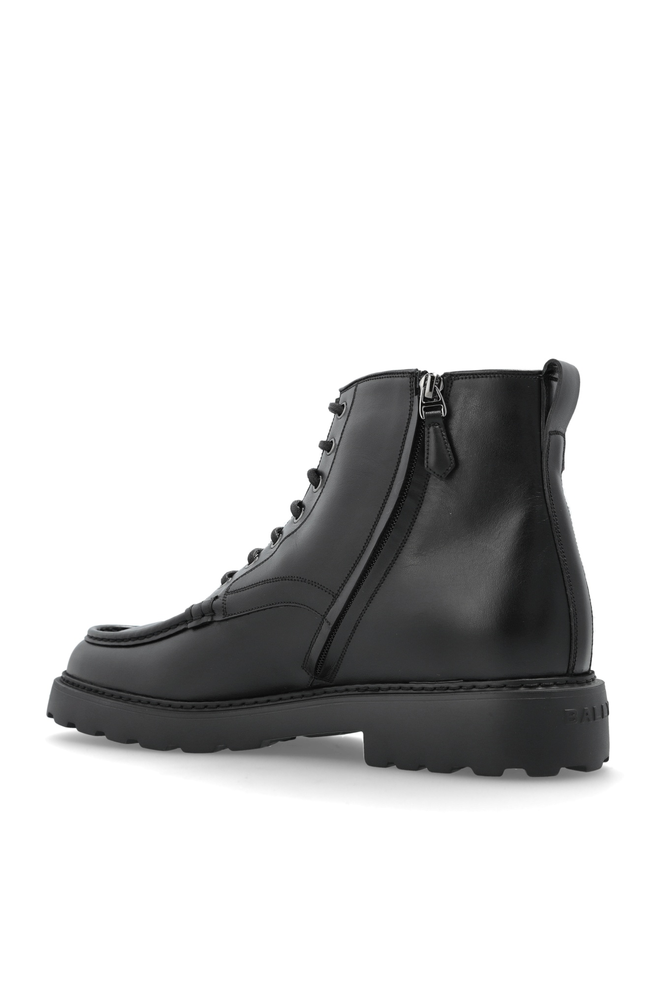 Bally Lace-up Leather Biker Boots In Black