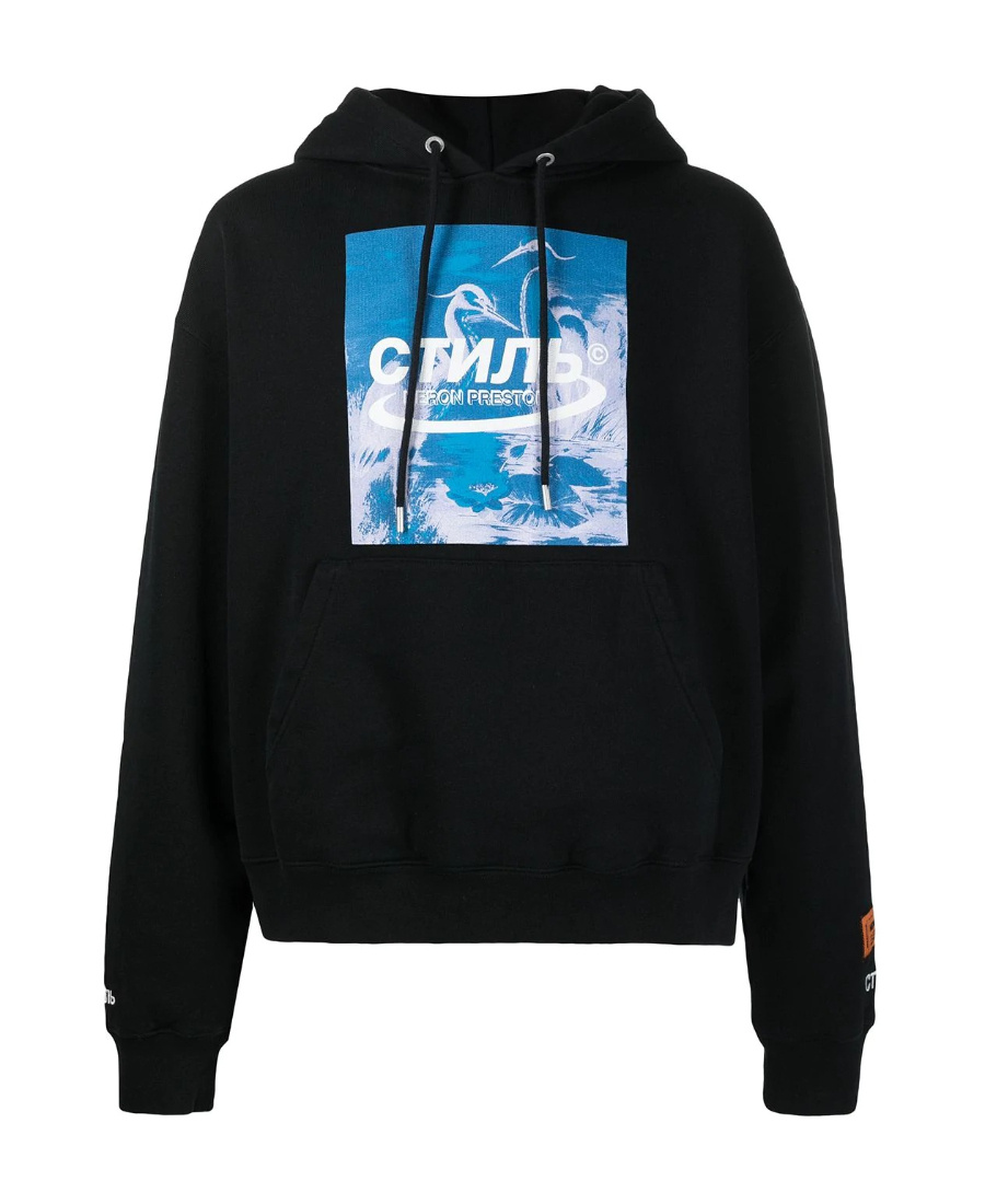 Heron Preston Logo Printed Hooded Sweater In Black
