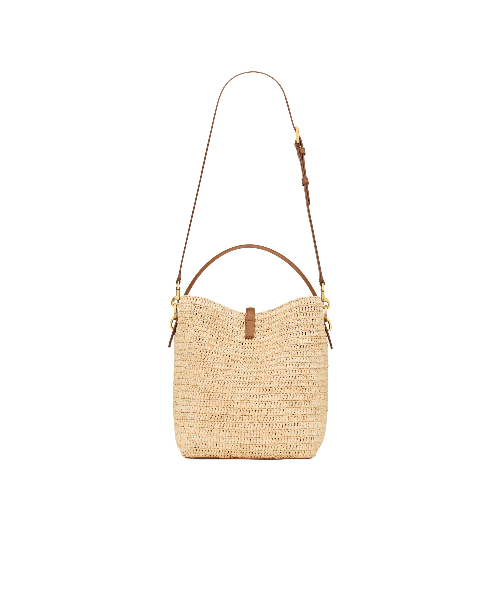Saint Laurent Le 37 Raffia Bucket Bag In Nude