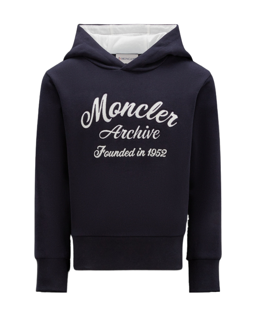 Moncler Embroidered Logo Hoodie In Blue