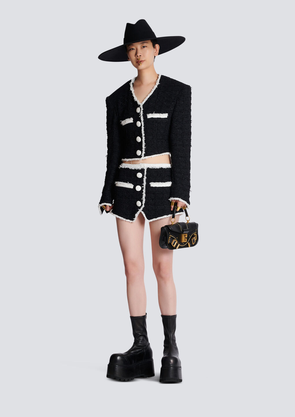 BALMAIN SHORT TWEED JACKET WITH CONTRASTING DETAILS