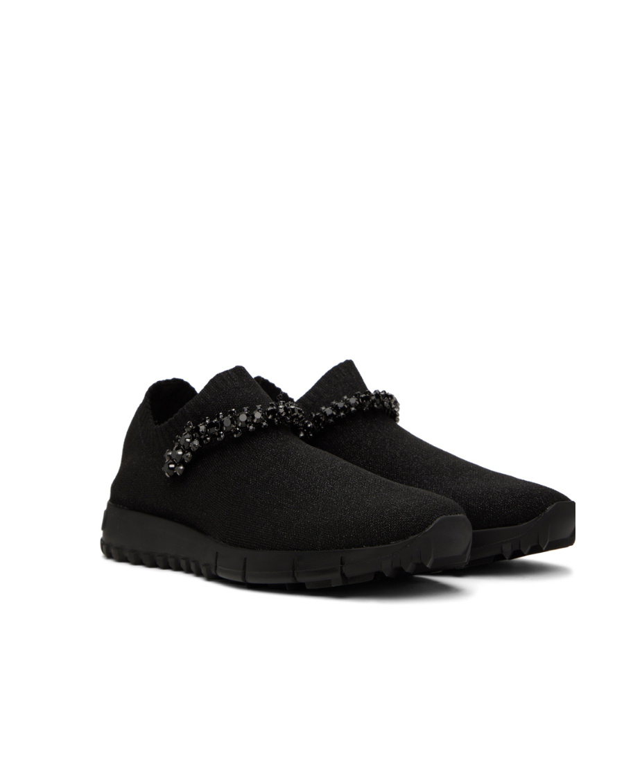 Jimmy Choo Verona Knit Crystal-strap Trainer Sneakers In Black