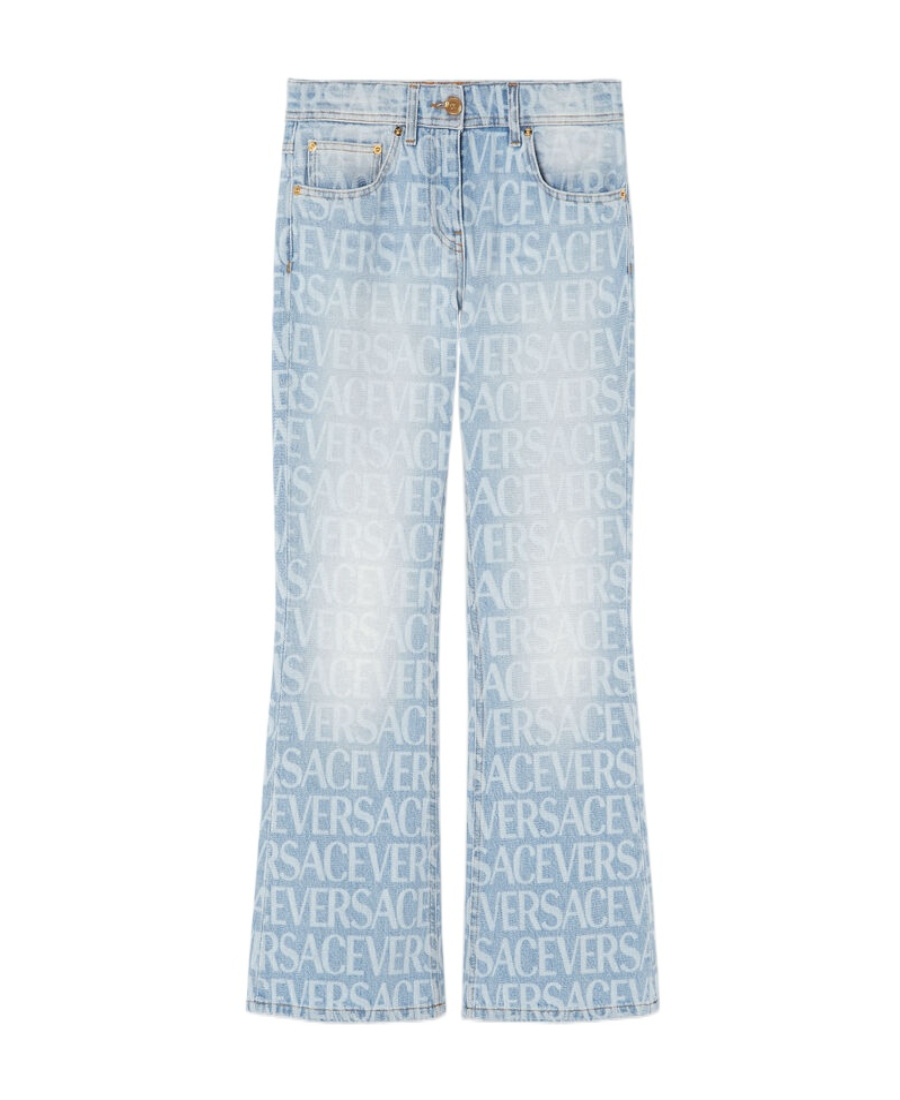 Versace Mid-rise Logo-print Bootcut Jeans In White