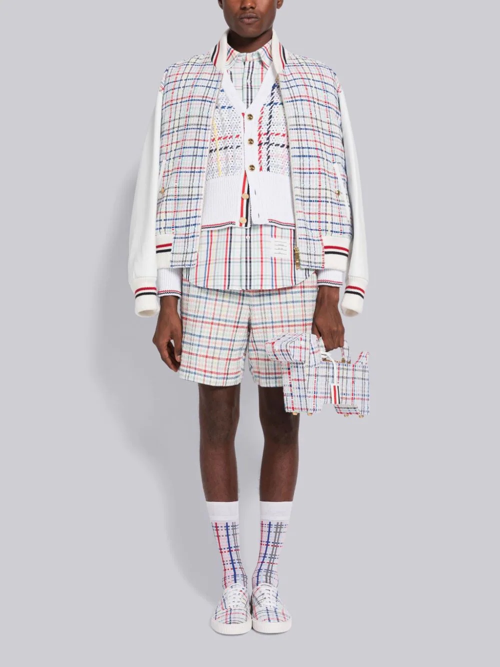 Thom Browne Gingham-check Tweed Shorts In White