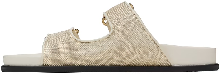 Jimmy Choo Fayence Metallic Mesh Slides In Nude