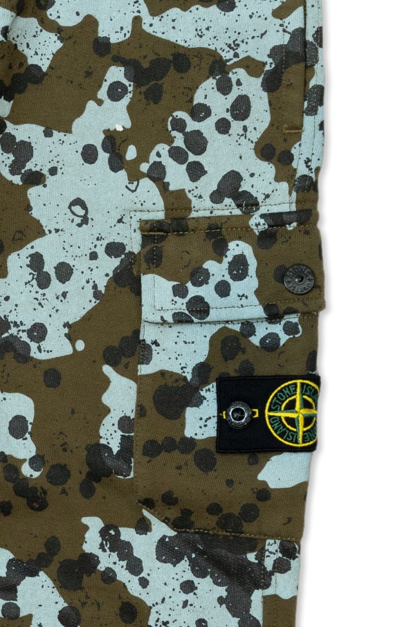 Stone Island Paint-splatter Cotton Track Pants In Green