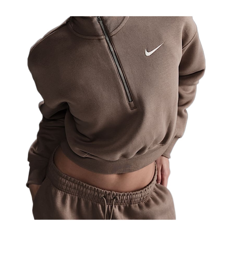 Nike Phoenix Cropped Half-zipped Sweatshirt In Black