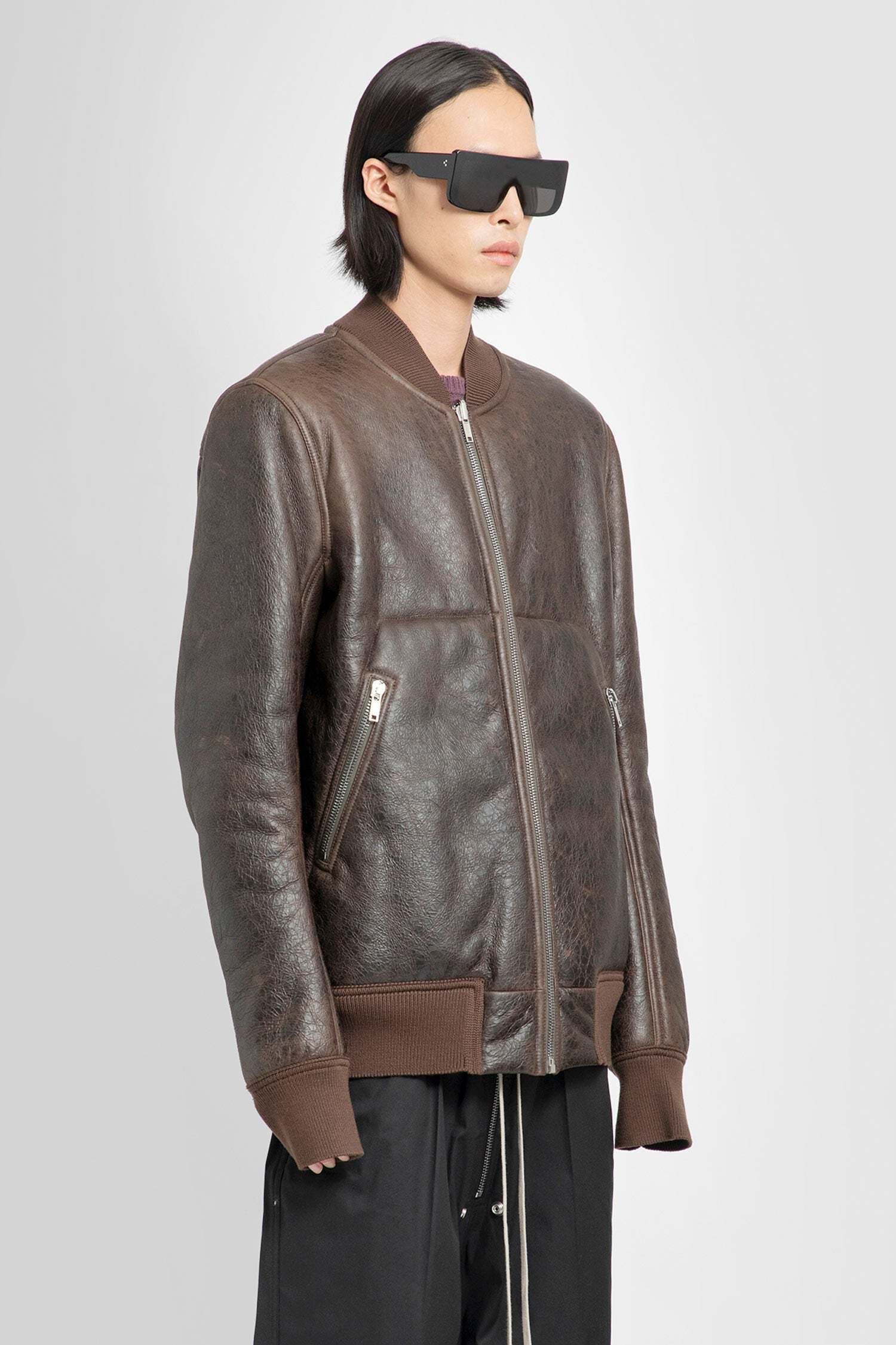 Rick Owens Shearling-lining Leather Bomber Jacket In Black
