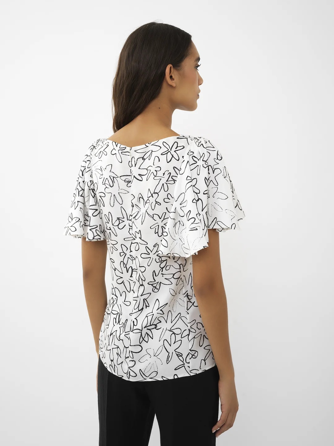 Chloé Doodle Floral Flutter-sleeve Silk Top In White