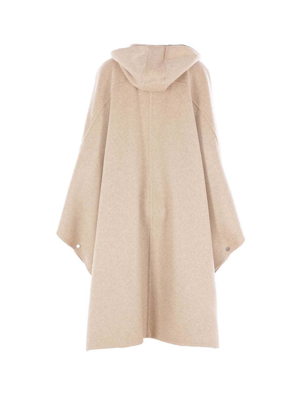 Brunello Cucinelli Hooded Buttoned Cape In Neutral