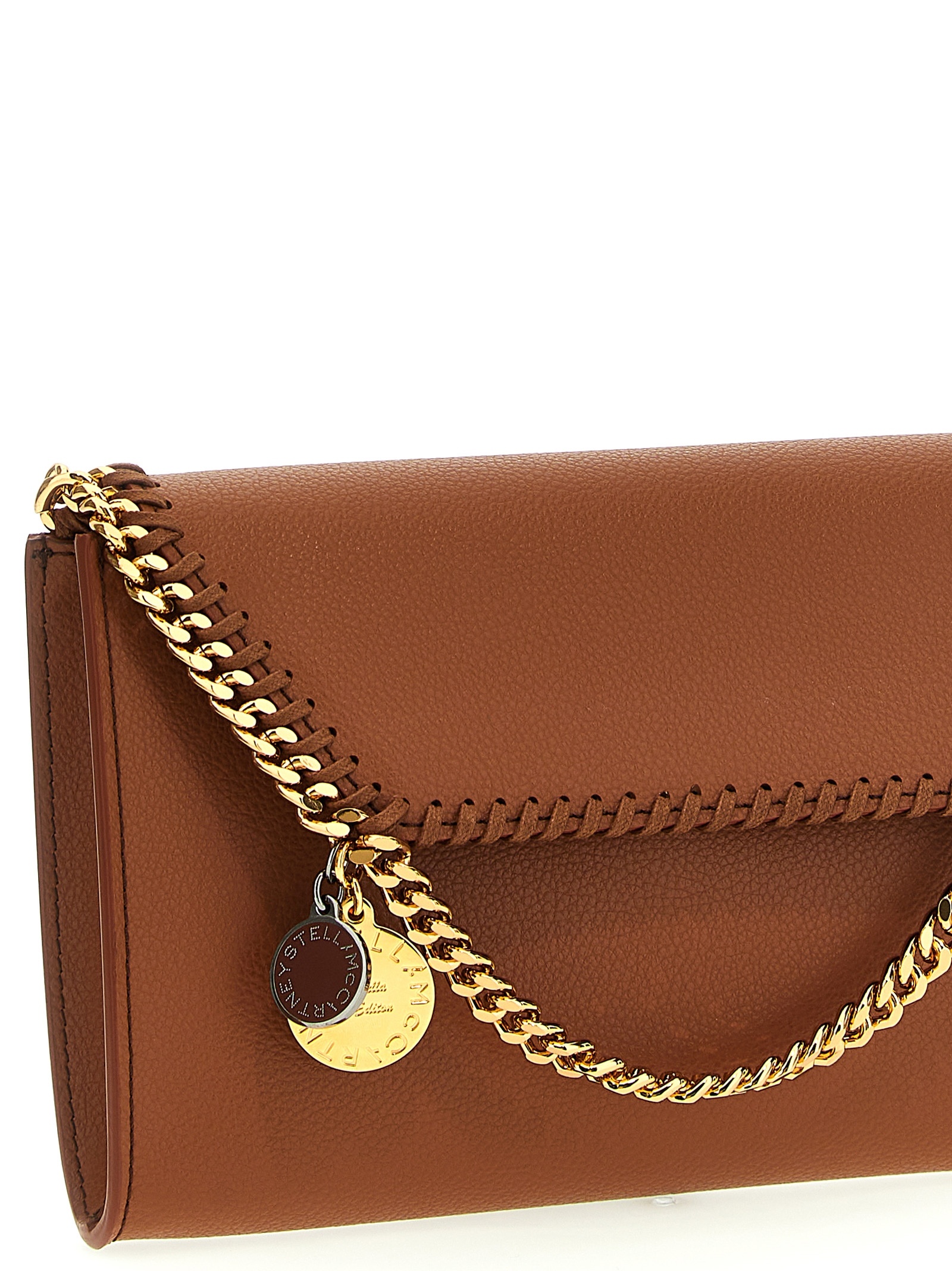 Stella Mccartney Falabella Logo Charm Chain Linked Shoulder Bag In Brown