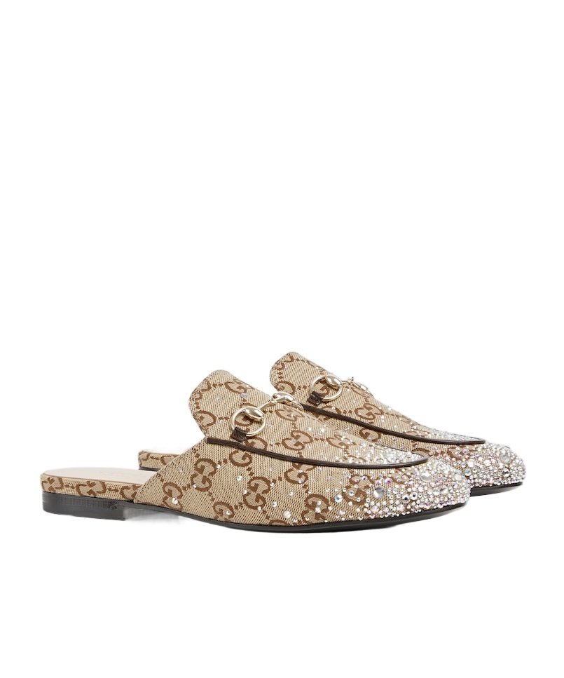 Gucci Princetown Gg Canvas Bit Loafer Mules In Nude