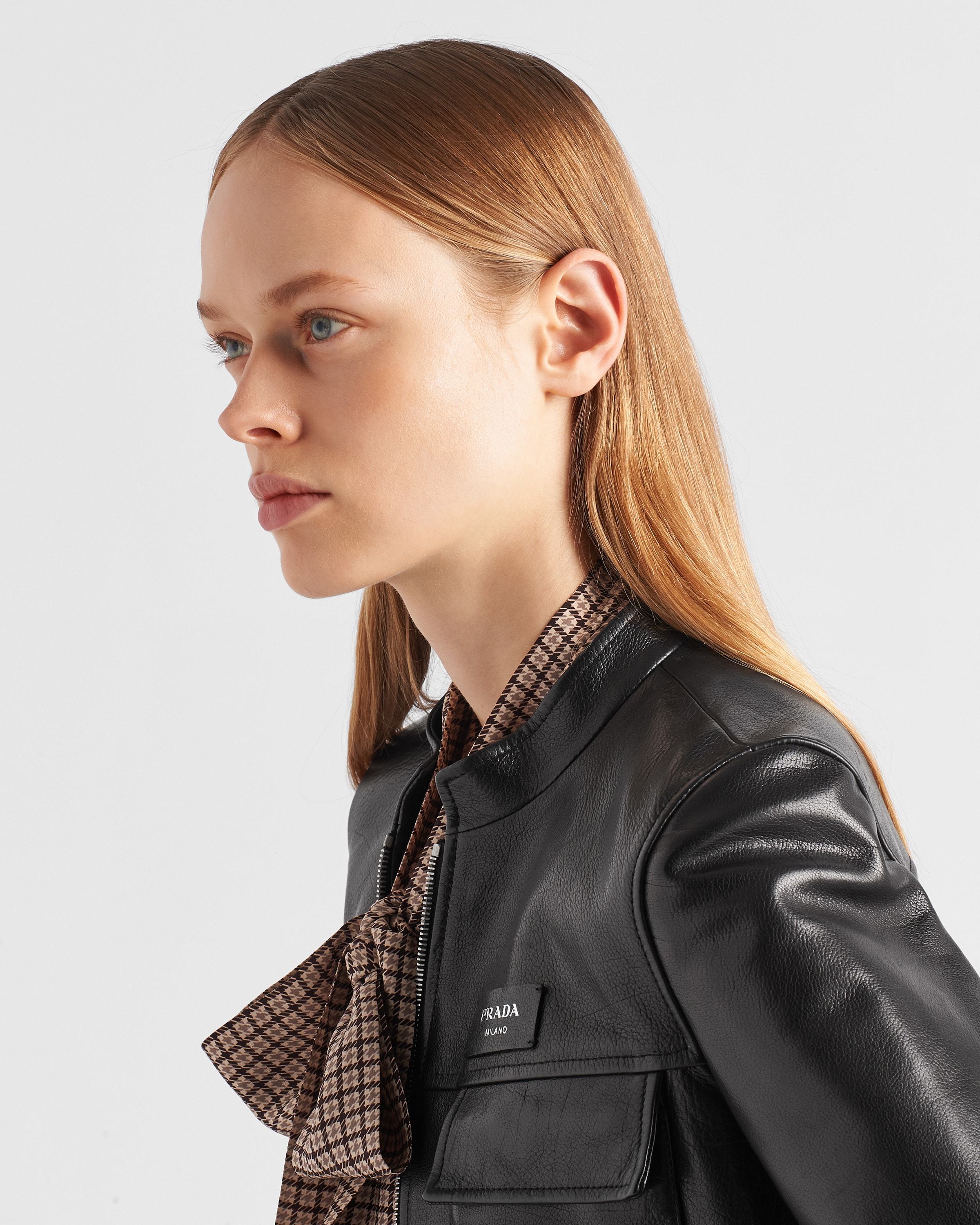 Prada Logo-patch Zip-up Leather Jacket In Black