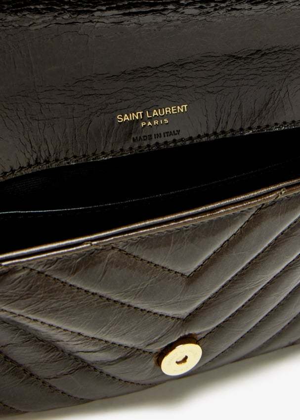 Saint Laurent College Mini In Shiny Leather In Green