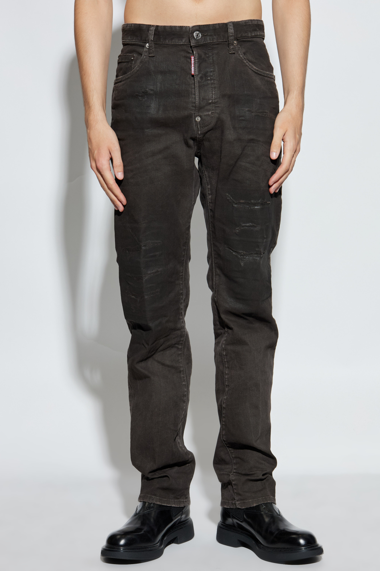 Dsquared2 Bull Leatherette Faded-patchwork Jeans In Gray