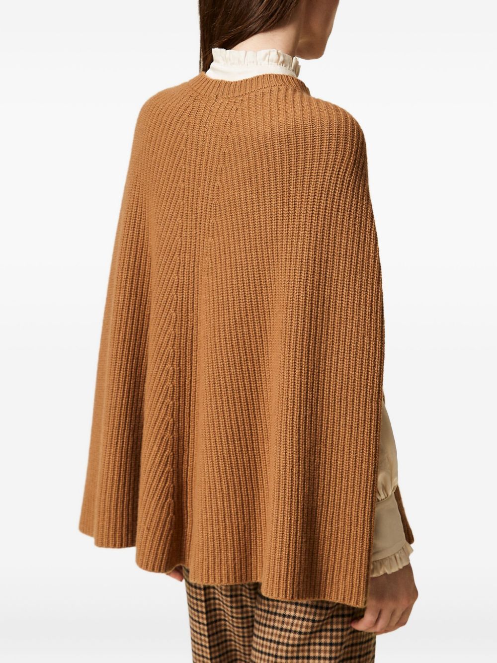 Twinset Ribbed Jewel-embellished Cape In Brown