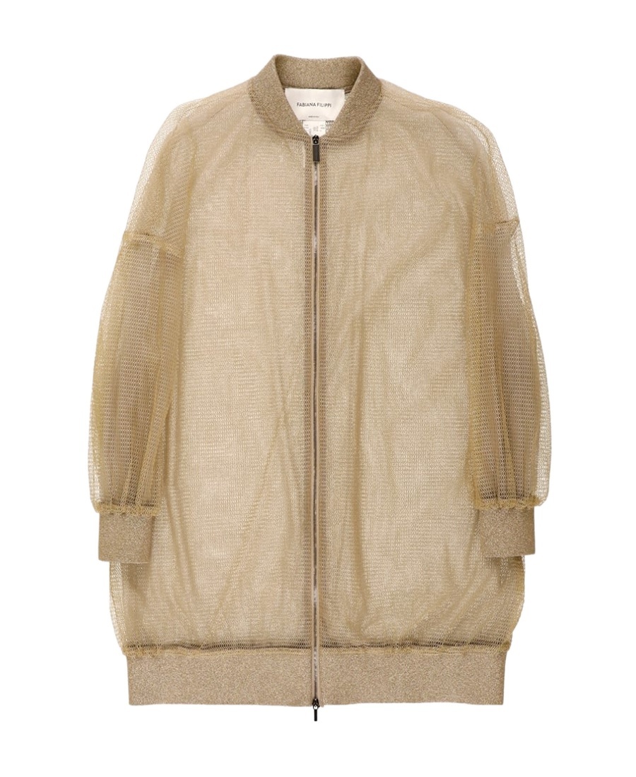 Fabiana Filippi Mesh Bomber Desing Top With Lurex Cuffs In Green