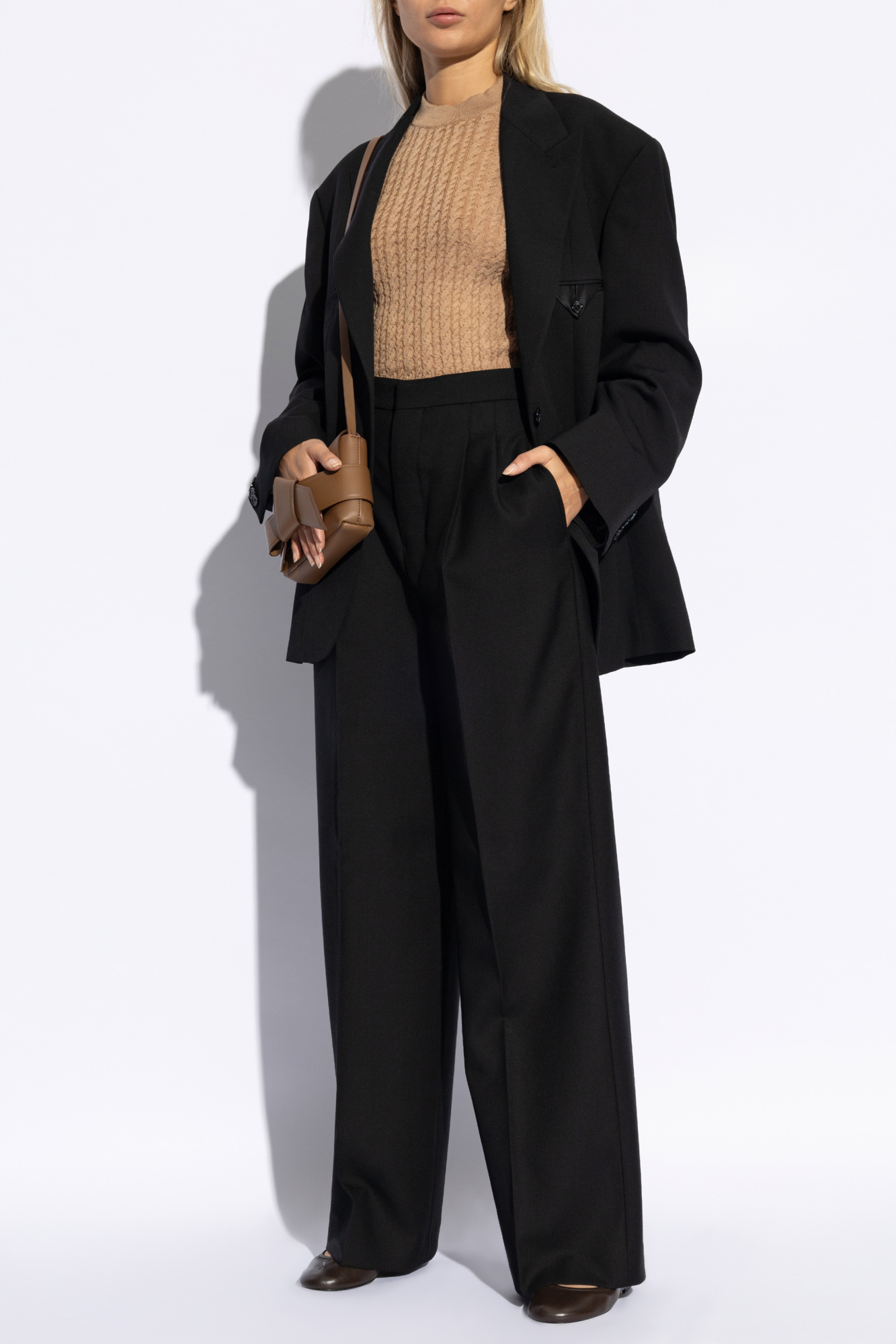 Ami Alexandre Mattiussi Ami Cableknit Crewneck Sweater In Nude
