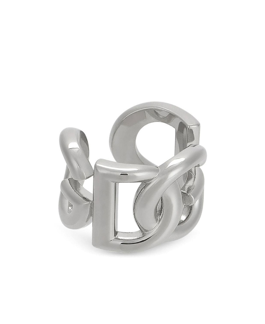 Dolce & Gabbana Silver-tone Chunky Logo Ring In Brass Man In Gray
