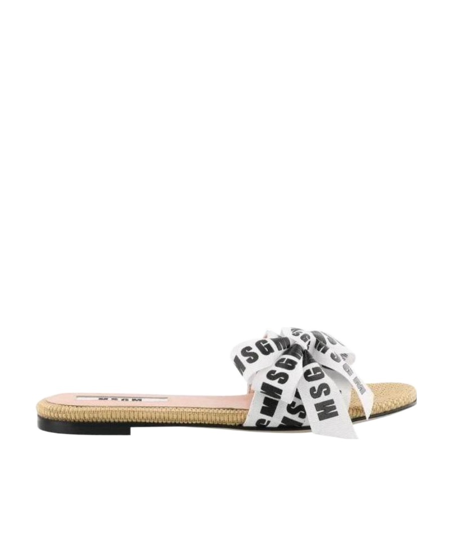 Msgm Logo Ribbon Flip-flops In Nude