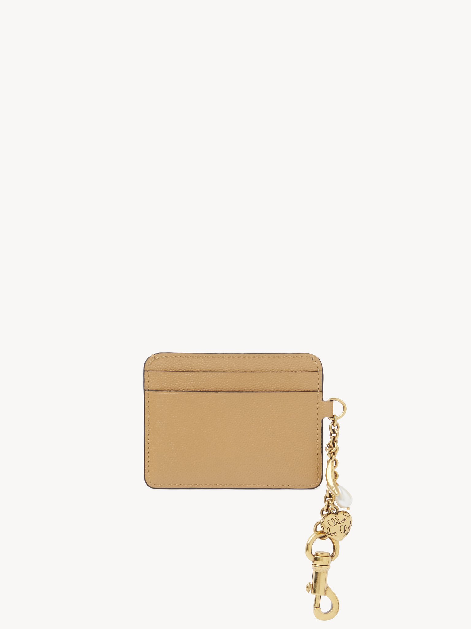 Chloé Charms Card Holder In Grained Leather In Brown
