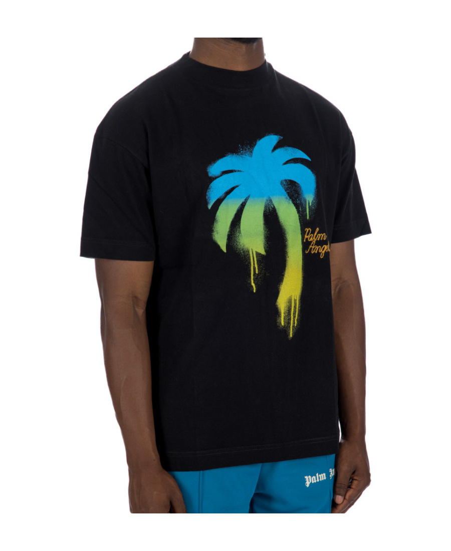 Palm Angels Crew-neck T-shirt With Spray Maxi Print In Black