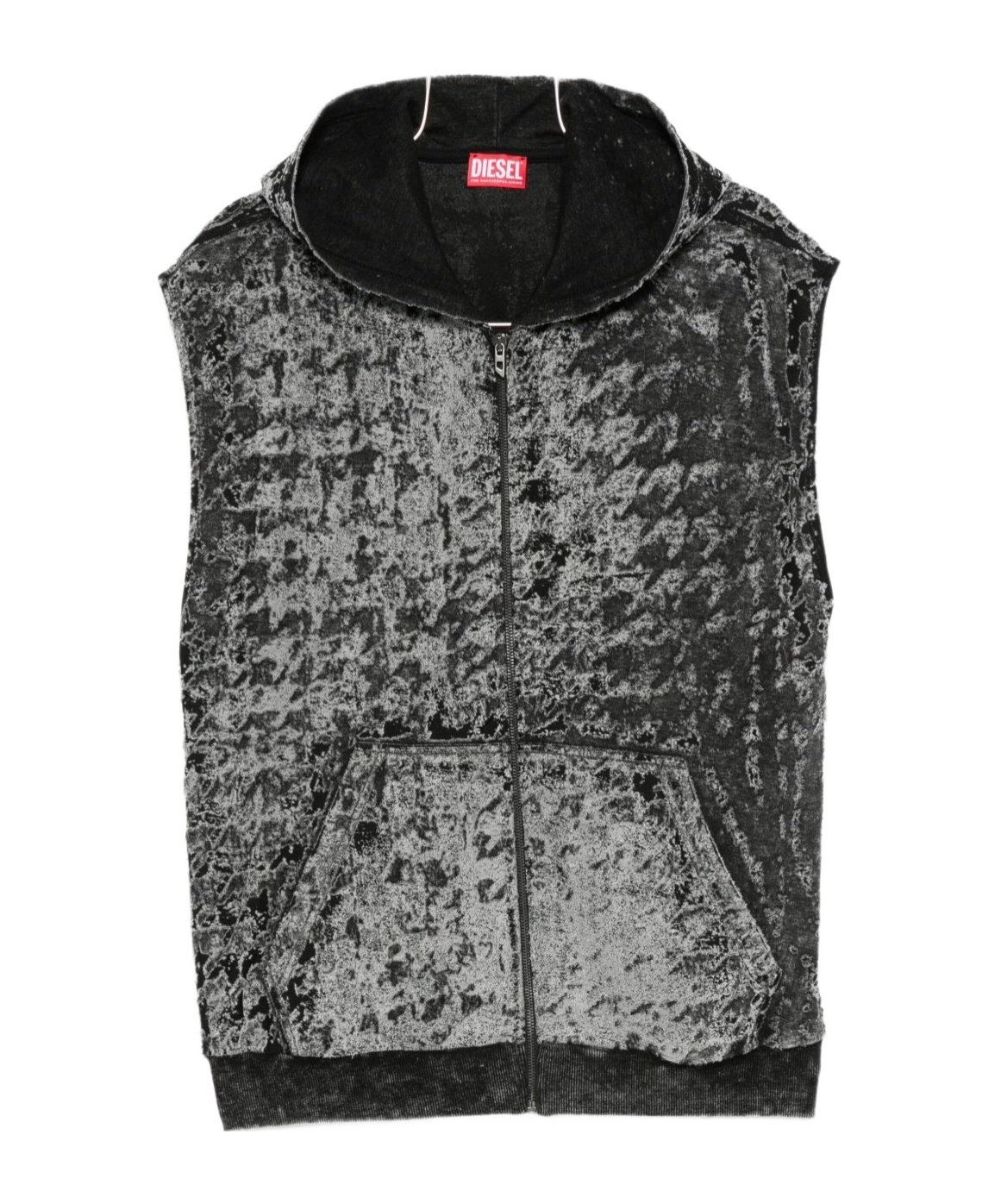 Diesel Hooded Zip-up Vest In Black