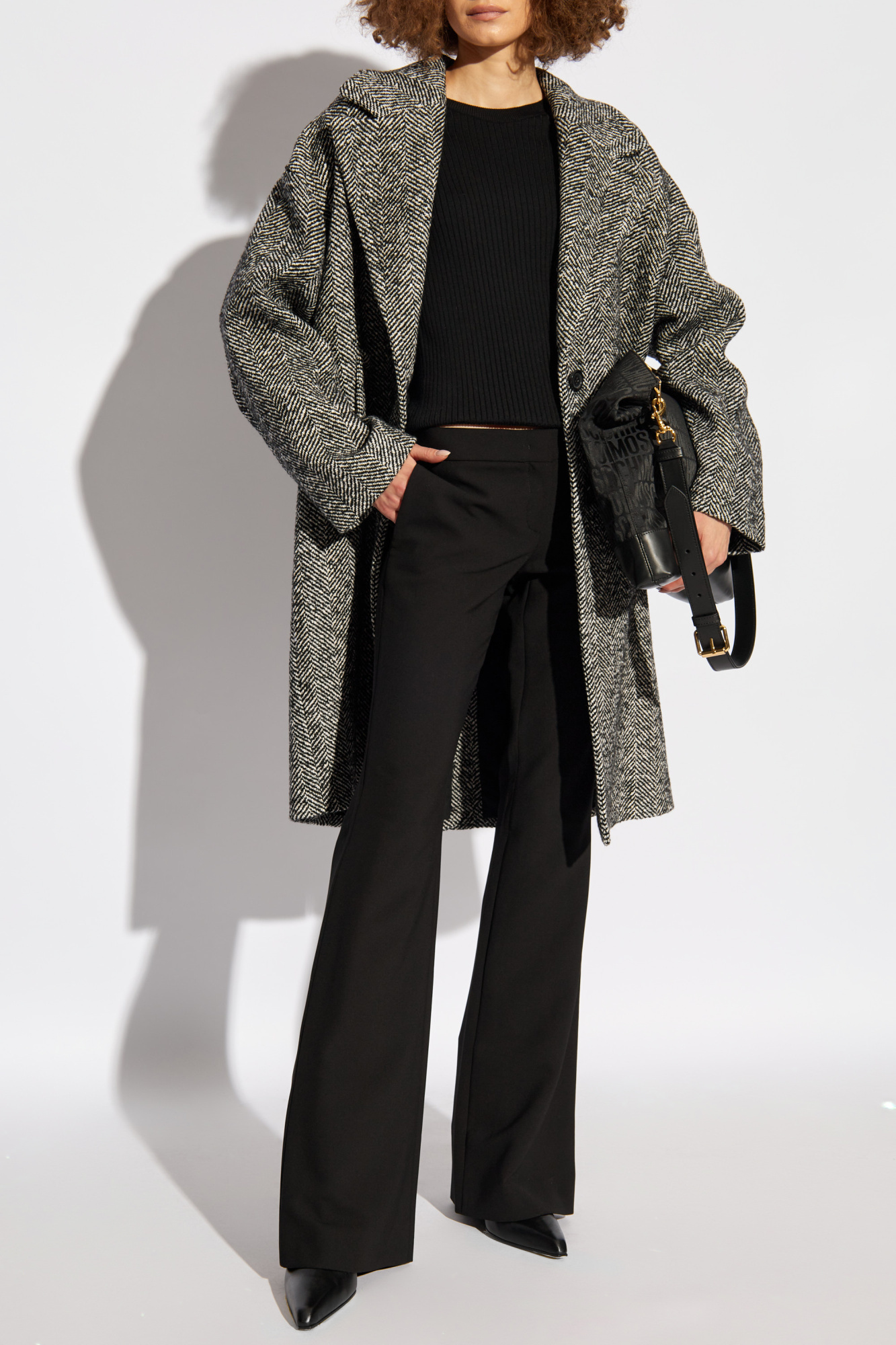 Moschino Single-breasted Herringbone Coat In Gray