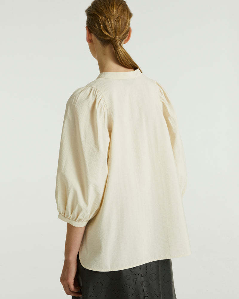 Yves Salomon Tie-neck Silk Seersucker Blouse In Nude