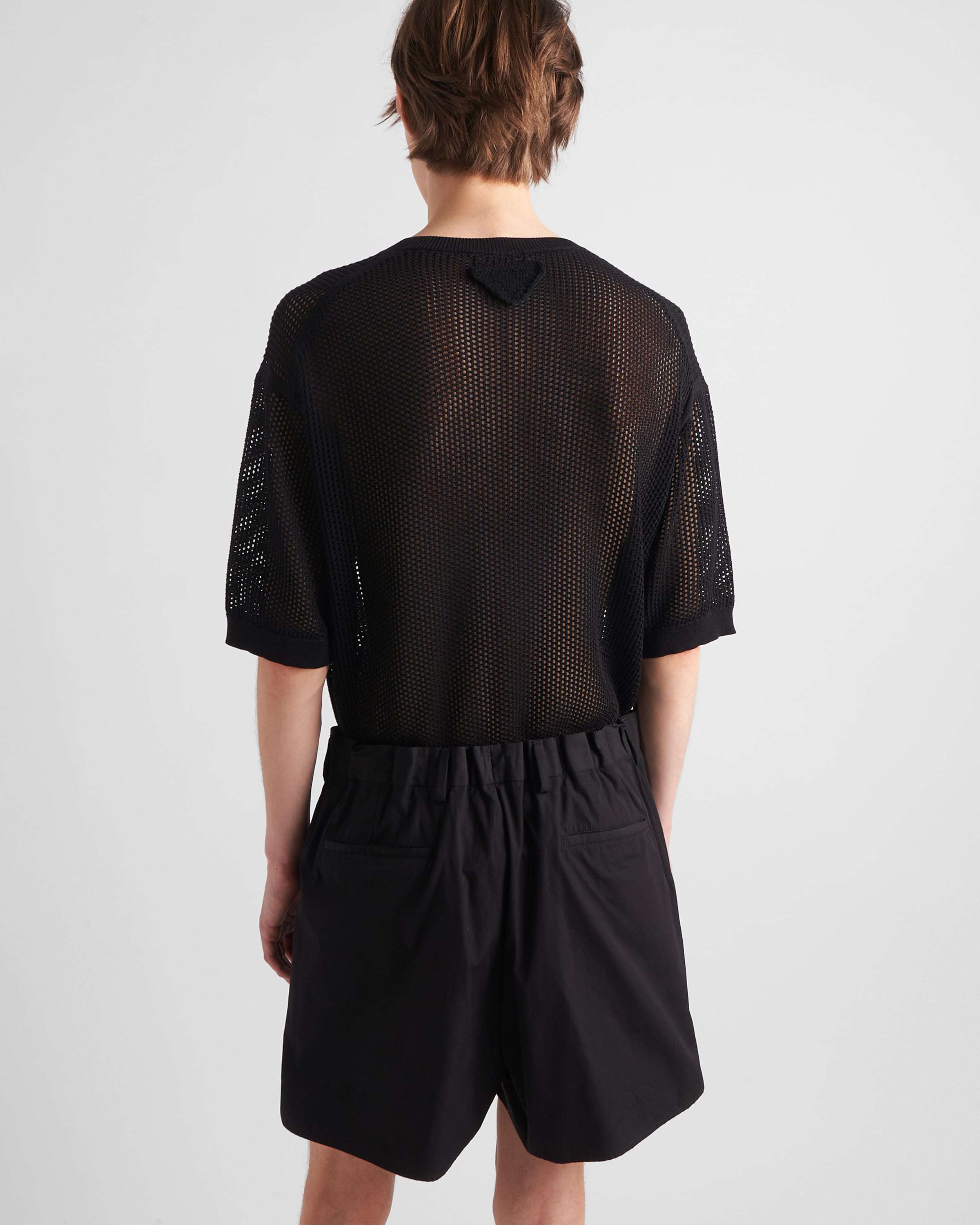 Prada Open-knit Short-sleeved Jumper In Black