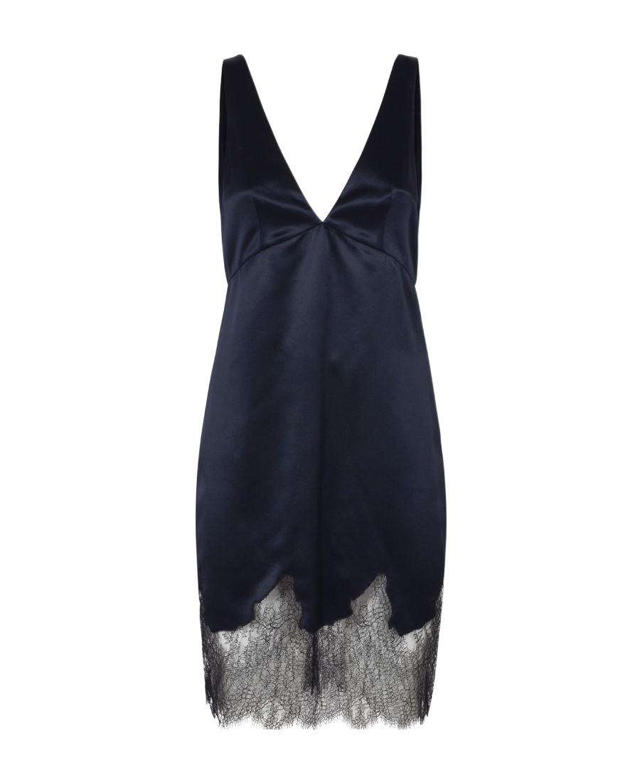 Saint Laurent Lace-trim V-neck Minidress In Black