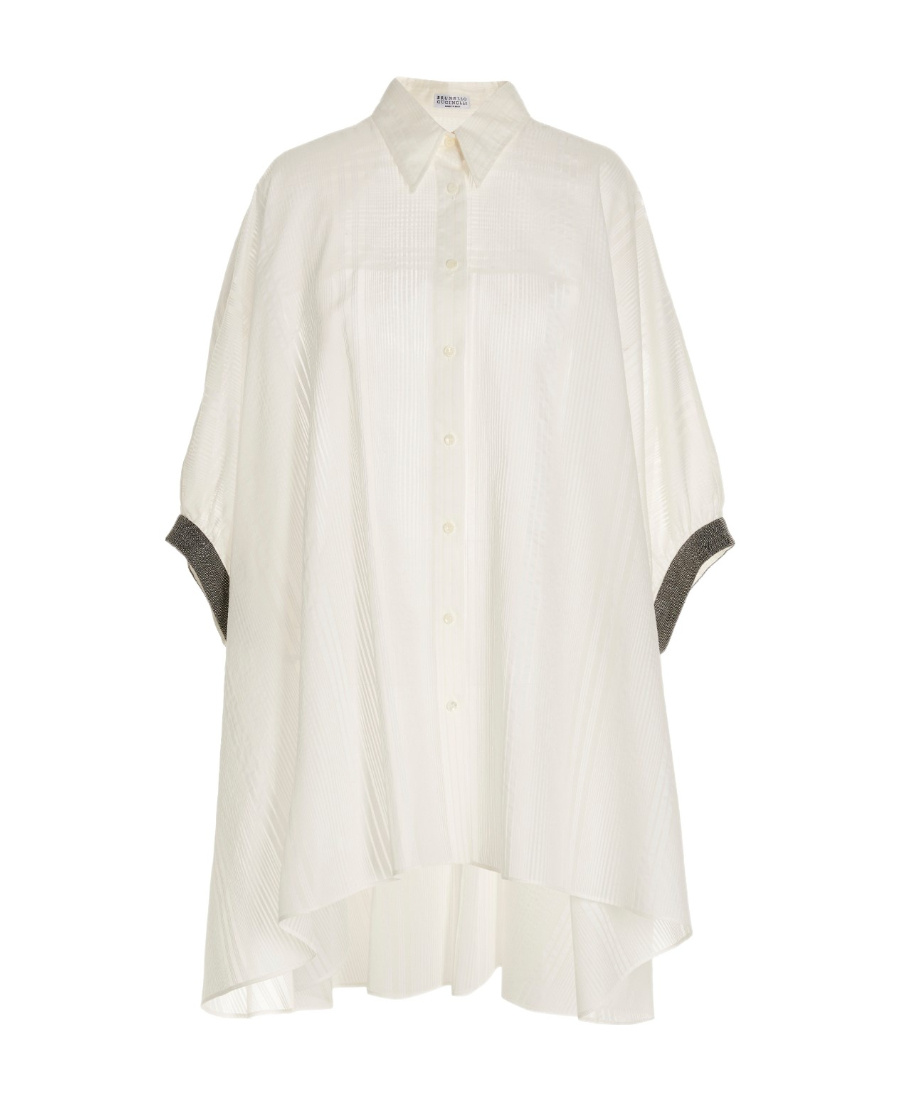 Brunello Cucinelli Semi-sheer Striped Oversized Shirt In White