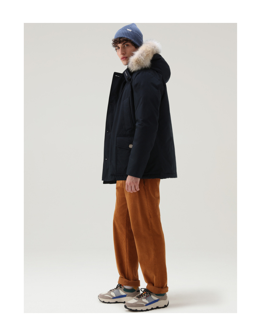 Woolrich Blue Down Filled Jacket With Fur Hood In Black