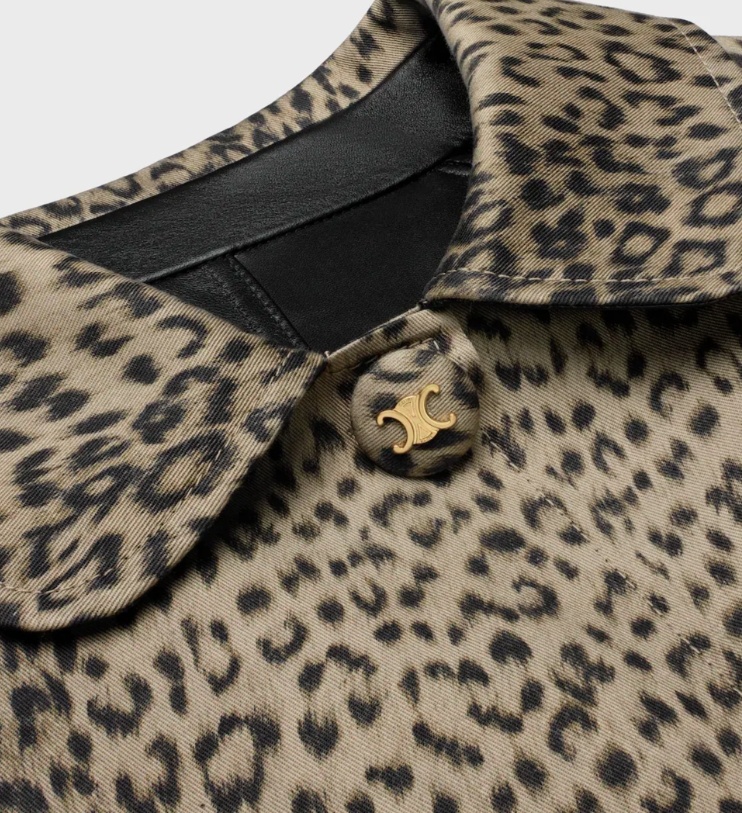 Celine Laminated Coat In Leopard Cotton In Gray