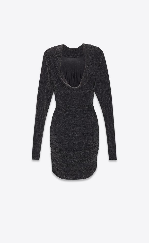 Saint Laurent Glittery Draped-back Mini Dress In Black