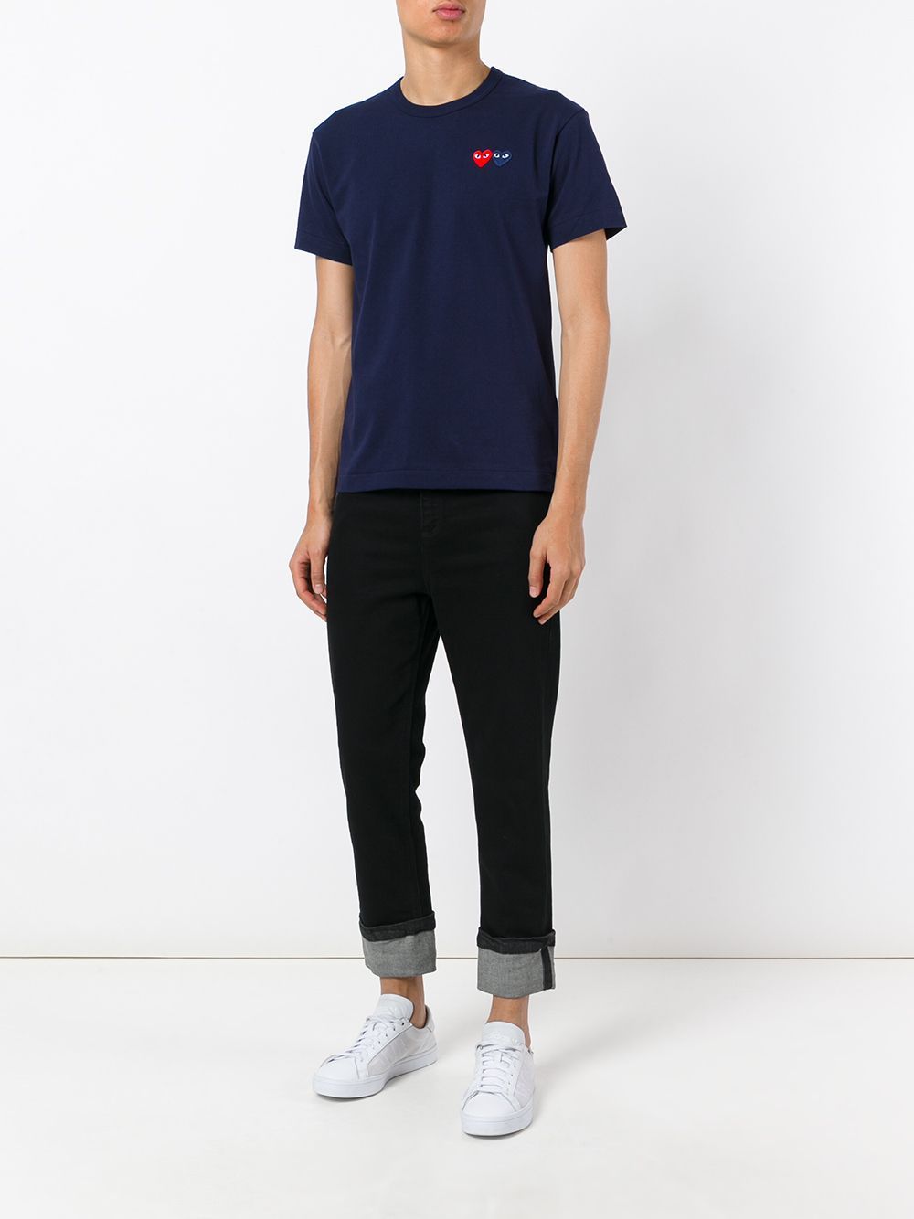 Comme Des Garçons Play Double Heart Patch Cotton Jersey T-shirt In Black