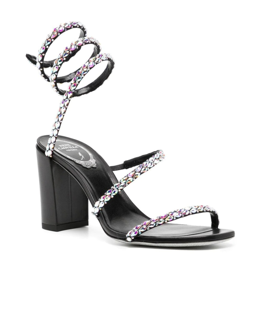 René Caovilla Crystal Embellished Strappy Sandals In Black