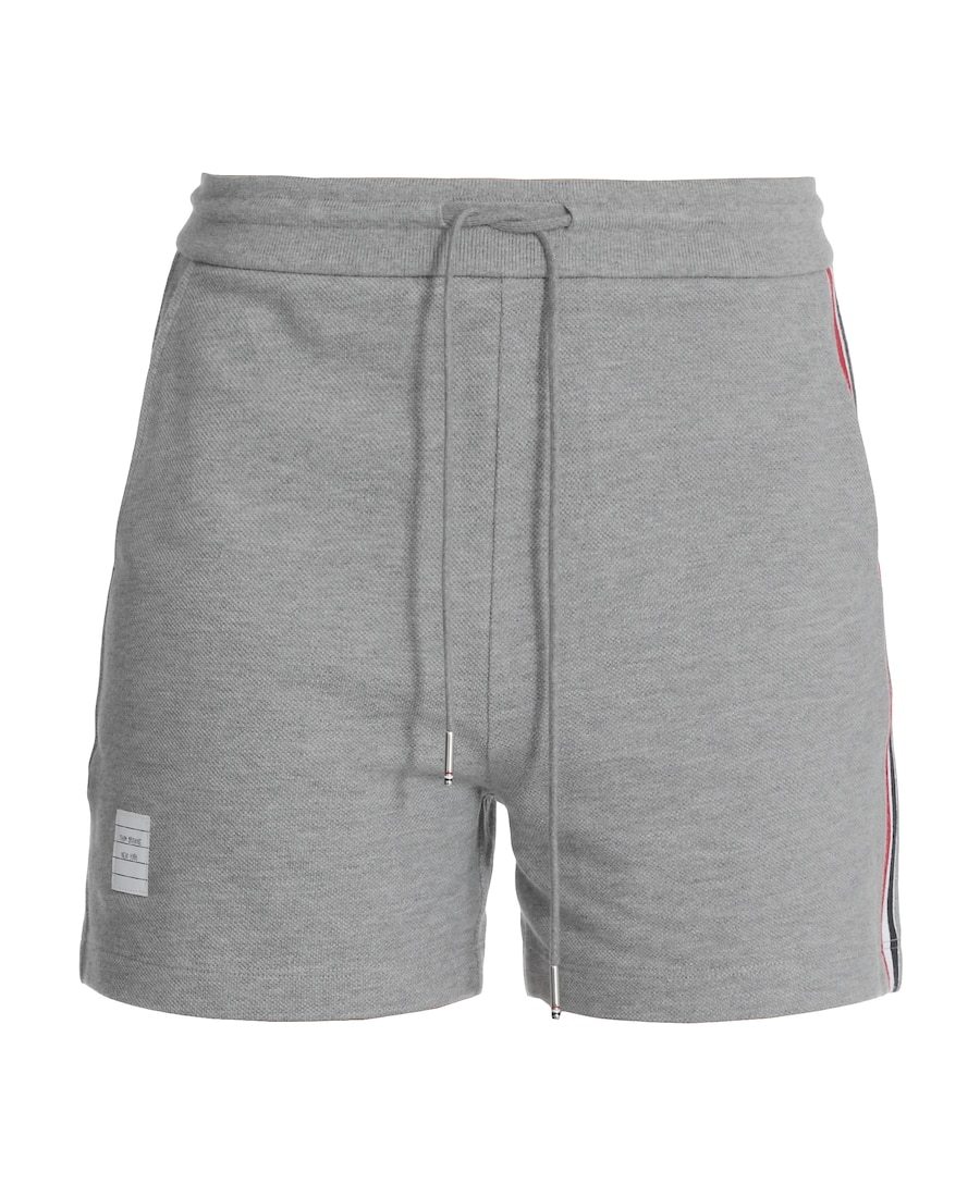 Shop Thom Browne Rwb Stripe Piqué Shorts In Gray
