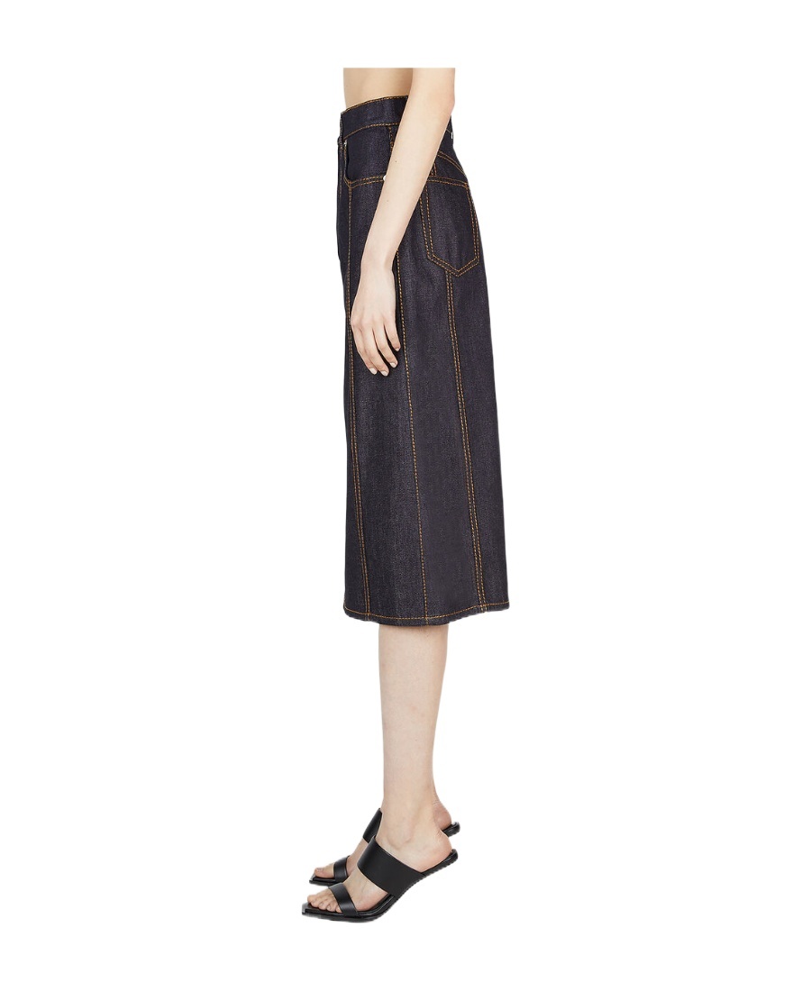 Shop Alexander Mcqueen Contrast-stitching Denim Midi Skirt In Black