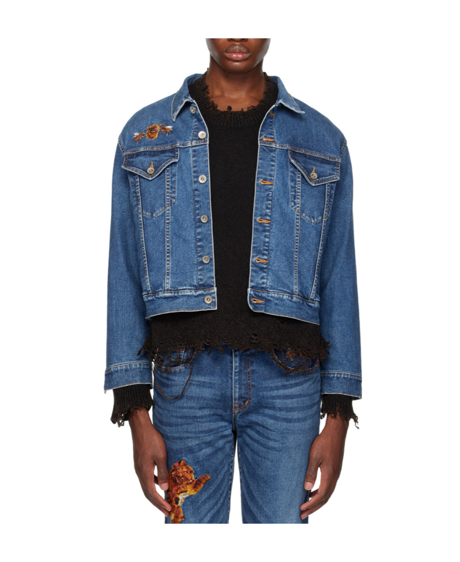 Doublet Blue Embroidered Denim Jacket In Blue