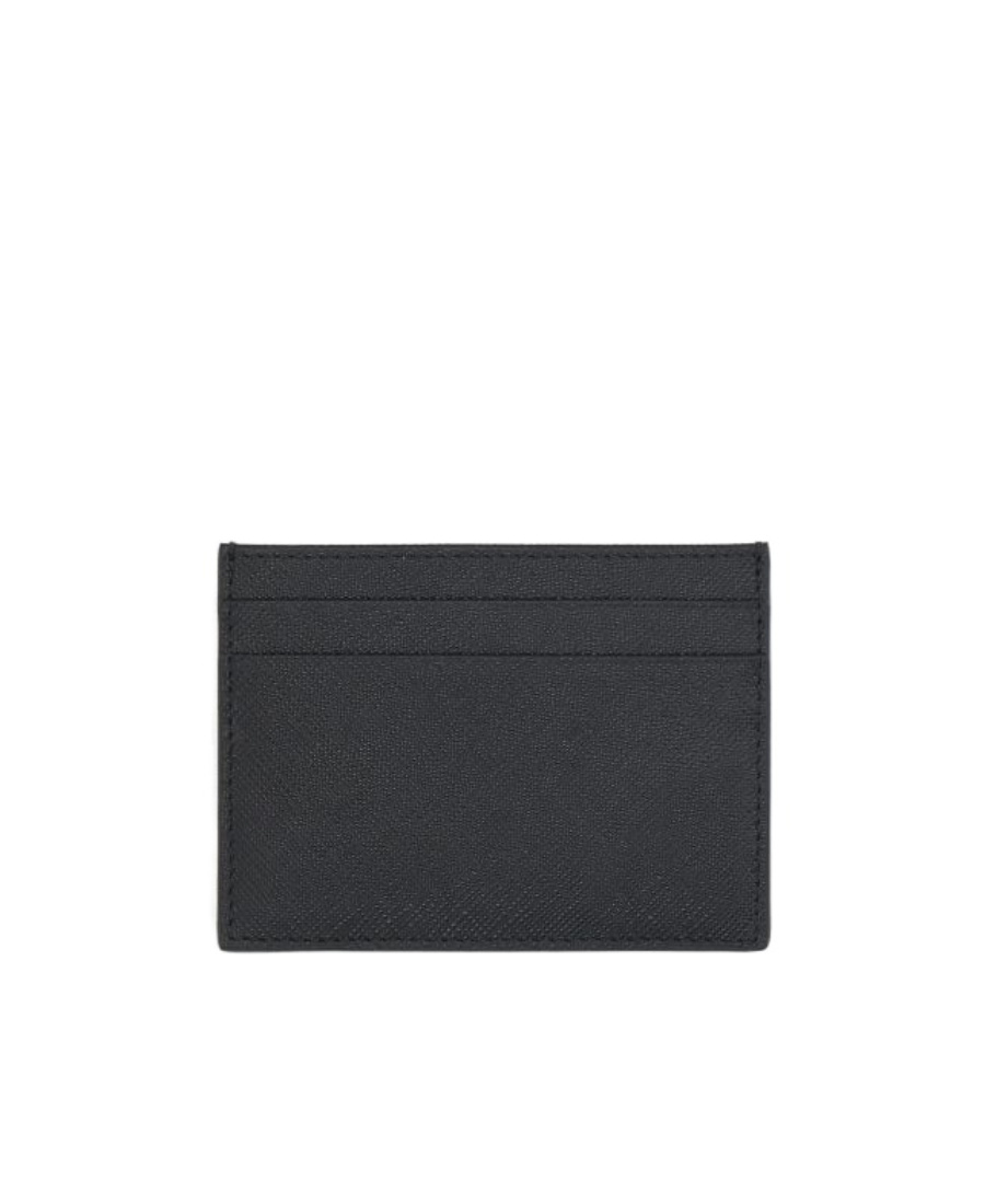 Prada Triangle Logo Leather Cardholder In Black